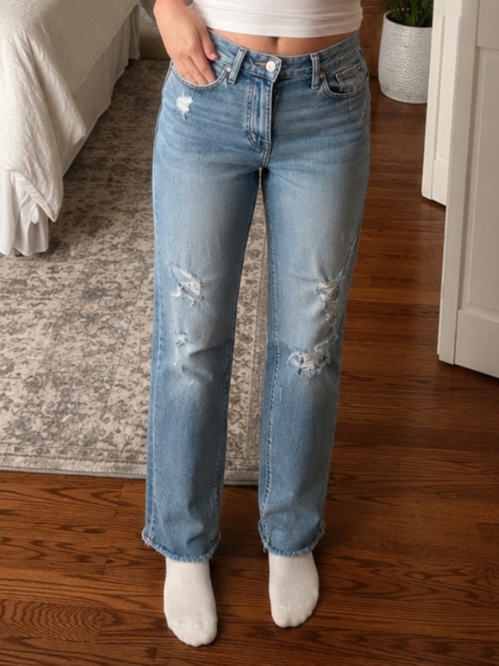 Judy Blue High Waist Light Blue Distressed Straight Leg Jeans